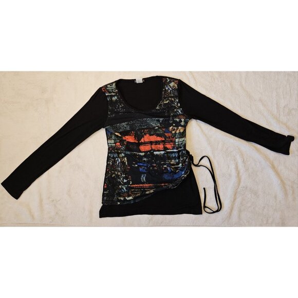 Dolcezza Womens Top Long Sleeve Small Multicolor Print Black - Picture 2 of 9